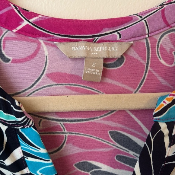 Banana Republic Pink Floral Abstract Print 3/4 Sleeve Shift Dress Size S - Picture 2 of 3